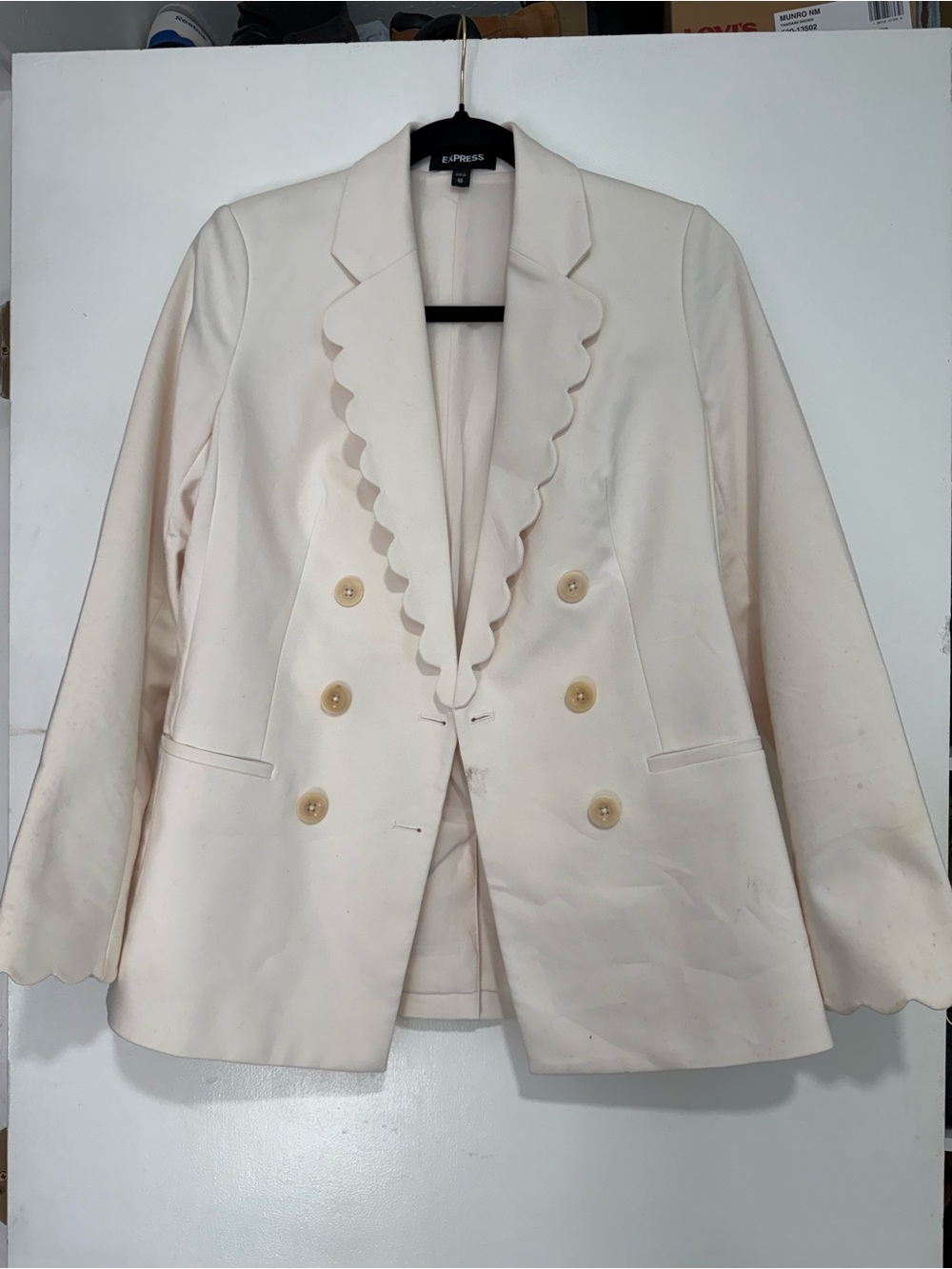 Express Cream Scallop-Edge Double-Breasted Blazer